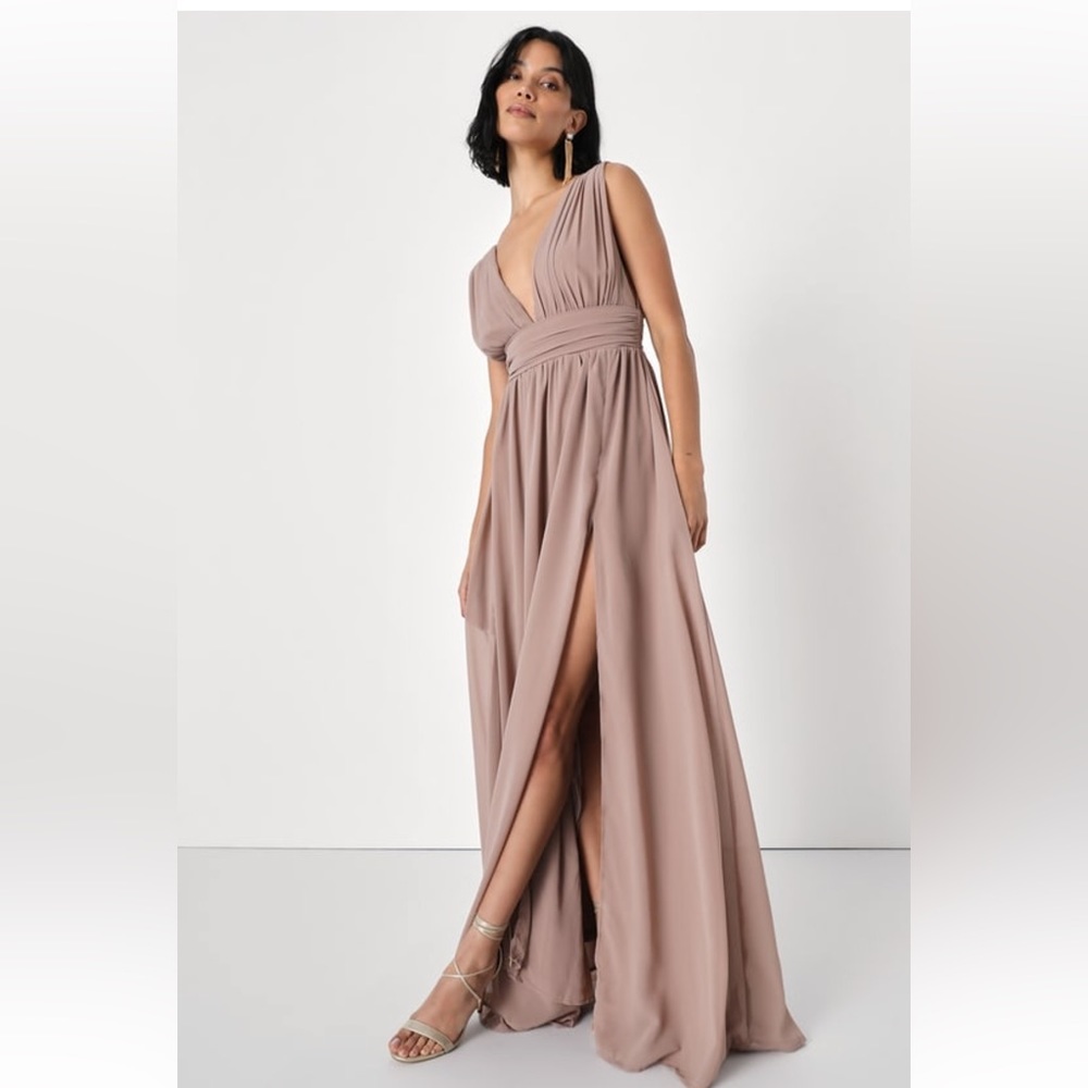 Lulus Heavenly Hues Taupe Sleeveless V-Neck Maxi Dress Size XS